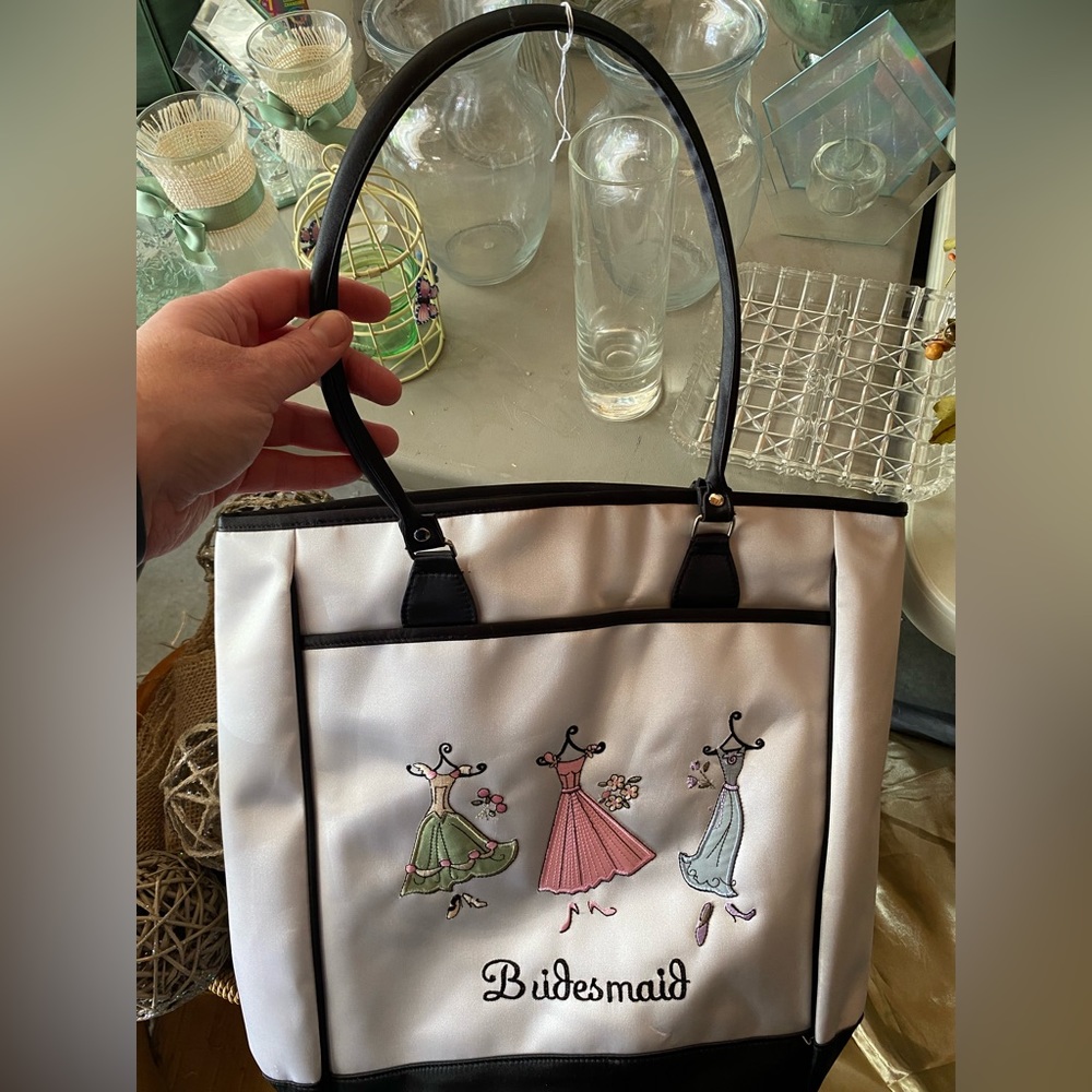 NWOT Satin Embroidered BRIDESMAID Large Tote - Picture 3 of 6